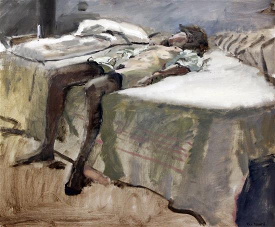 § Ken Howard (1932-) Reclining nude in stockings 20 x 24in.